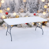 Table pliante portable moderne DOMI en plastique avec structure en fer, 6 pieds, blanche, pour extérieur, 180 cm
