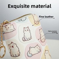Nouveau porte-monnaie et porte-cartes en PU avec imprimé chat de dessin animé pour femme, mignon, créatif, portable, avec fermeture éclair, petit portefeuille intégré avec fente pour carte d'identité/passeport