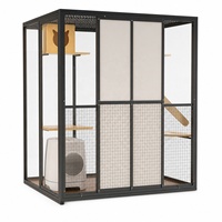 Villa pour chat extra-large en bois massif avec vitrine en verre trempé, cage d'élevage intérieure, mobilier de luxe pour animalerie