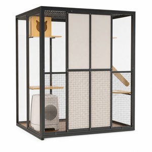 Villa <span class=keywords><strong>pour</strong></span> <span class=keywords><strong>chat</strong></span> extra-large en bois massif avec vitrine en verre trempé, cage d'élevage intérieure, mobilier de luxe <span class=keywords><strong>pour</strong></span> animalerie - Product Image 5