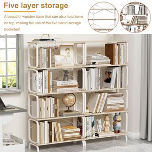 DB 5 Tier Large Bookshelf <b>Vintage</b> Industrial Style Home Office <b>Bookcase</b> Open Bookshelf for Bedroom and Living Room - Product Image 6