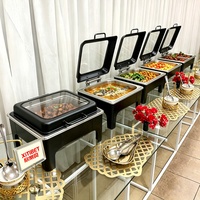 Matériel de restauration, réchaud à buffet en acier inoxydable noir, capacité 6L, alimenté au gaz, plat de service pour plats de buffet