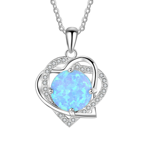 Luxury Trendy Rhodium Plated S925 Sterling Silver Heart Pendant <b>Necklace</b> Blue <b>Opal</b> Inlay for Women's Wedding Fashion Jewelry - Product Image 1