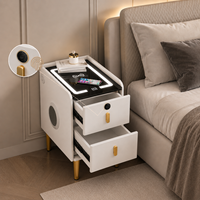 Nakas Pintar dengan Kunci Sidik Jari dan Pengisian Daya Nirkabel, Meja Samping Tempat Tidur LED dengan Speaker, Mesita De Noche Inteligente