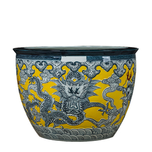 Macetas de <span class=keywords><strong>jardín</strong></span> de porcelana china grande antigua de Jingdezhen, macetas talladas a mano con patrón de dragón amarillo esmaltado para jardinería doméstica - Product Image 6