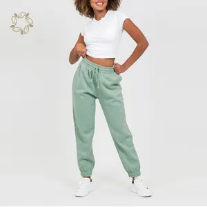 Calça esportiva de algodão orgânico, calça jogger feminina francesa de algodão orgânico eco-amigável