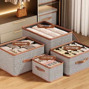 Boîte de rangement monobloc de style compact gris avec couvercle, en tissu, portable, pliable et empilable, pour couettes, vêtements et jouets - Product Image 4