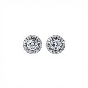Boucles d'oreilles en argent sterling E3643 plaqué or blanc avec diamants naturels taille brillant et diamants latéraux, certifiées, classiques pour mariage féminin - Product Image 1