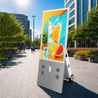 Afficheur LCD sur roulettes, portable, étanche IP65, batterie intégrée, 32/43/55 pouces, 2000 nits, résistant à la lumière du soleil, pour exposition, 8-12 heures d'autonomie