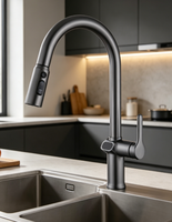 Robinet de cuisine numérique de luxe extractible avec finition chromée flexible, rotation à 360 degrés, poignée unique, pour hôtels et centres commerciaux