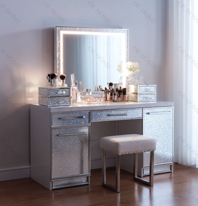 Table de toilette moderne européenne à 7 tiroirs avec miroir en cristal éclairé et rangement pour la chambre à coucher, vente chaude - Product Image 5