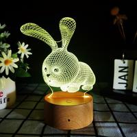 Lampe à Led en Acrylique 3D avec Base en Grain de Bois pour la Maison Veilleuse pour Enfant Cadeau d'Anniversaire Lampe de Chevet Petite Lumière de Maison