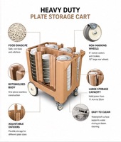 Chariot de transport et de rangement pour assiettes de restaurant, avec colonnes réglables et roulettes pivotantes, en PE de qualité alimentaire