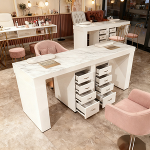 Modern White Marble Top Glass <b>Nail</b> Salon <b>Desk</b> with Dust Collector Fan for Living Room Manicure Lap Reception - Product Image 2