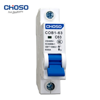Interruptor Automático CHOSO COB1-63 AC MCB 6kA 1P, 6A 10A 16A 20A 25A 32A 40A 50A 63A Curva B/C/D PA66, Interruptor de Circuito en Miniatura para Montaje en Riel DIN 230V~