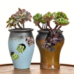 Bel vaso di fiori in ceramica marrone blu per uso interno esterno unico tacche fioriera per <span class=keywords><strong>piante</strong></span> <span class=keywords><strong>grasse</strong></span> Cactus - Product Image 1