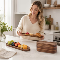 Serveerschaal van natuurlijk acaciahout voor kaas, vlees, snacks, fruit, multifunctionele partyplank, houten doos voor gedroogd fruit