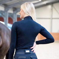 Chemise d'équitation à manches longues pour femmes, col zippé 1/4, respirante, séchage rapide, sous-vêtement équestre pour l'entraînement et la compétition