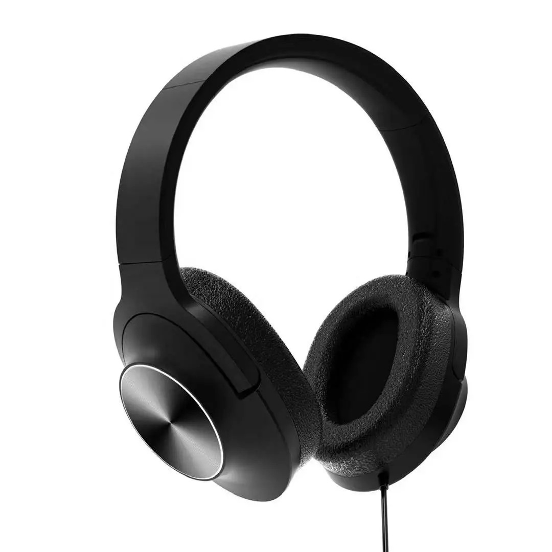 OEM mendukung pelat logam keren logo kustom atas telinga headphone studio musik Headset berkabel