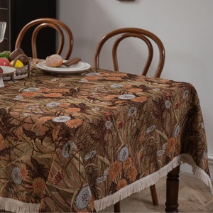 Custom Modern Floral Polyester <b>Tablecloth</b> with Tassel Waterproof & Oilproof Dining Cover for Home Parties - Product Image 1