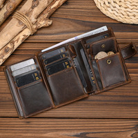 Dompet Pria Kulit Sapi Asli Vintage Desain Lipat Tiga Pendek Mewah dengan Kantong Koin dan Banyak Slot Kartu Dompet Kecil Pria.