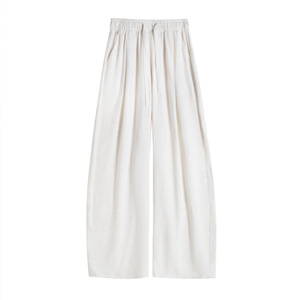 <span class=keywords><strong>Pantaloni</strong></span> Larghi Estivi da <span class=keywords><strong>Donna</strong></span> Muguyu in <span class=keywords><strong>Lino</strong></span> Bianco e Poliestere Viscosa, Vita Alta, Vestibilità Ampia, Casual, a Gamba Larga - Product Image 1