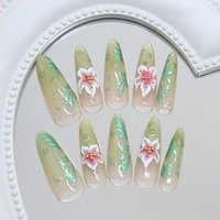 Z1393 Faux ongles à presser faits main, motif œil de chat, fleur de raisin vert, style INS élégant, en ABS de qualité supérieure, vente en gros, en stock