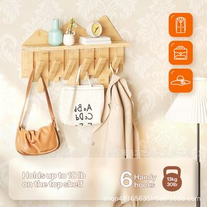Wooden Wall Mounted Coat Rack With <b>Shelf</b> And <b>Hooks</b> For Home Entryway Storage Organizer Easy Install Rectangle Shape - Product Image 3
