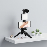 Kit vidéo professionnel Huyo pour téléphone avec trépied, poignée, lumière d'appoint LED et clip pour microphone externe et télécommande pour vlogueurs
