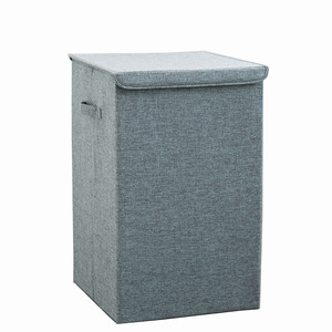 Laundry <b>Storage</b> Bin With Lid Gray Rectangle Standing Type Cotton Linen Fabric Multi Functional Large Capacity Washable - Product Image 5