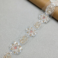 Dentelle brodée à la main avec des perles, garniture en tulle, maille, 4,5-6 cm, perles et paillettes, tissu de dentelle de mariée pour robe de mariée, décoration de vêtements