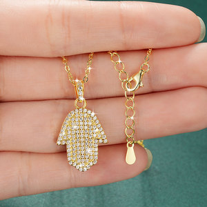 Collar de Moda Hip Hop para Hombre y Niño, con Colgante Mano de Fátima de Oro y Plata, Totalmente Incrustado con Circonitas (CZ), con Cadena de Cuerda de Latón - Product Image 5