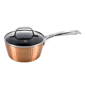 Modern <b>Ceramic</b> Marble Coated Pot <b>Pan</b> Silicone Glass Lids Non-Stick Forged Hammer Aluminum 6-Piece Dishwasher Safe Cookware Set - Product Image 5