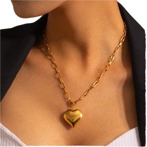 Conjunto de Collar con Colgante de Corazón de Acero Inoxidable 14K y Pulsera de Clip Impermeable, Accesorios de Joyería de Moda para Regalo - Product Image 2