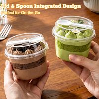 Gobelet à mousse rond de 250 ml, carré de 350 ml avec couvercle et cuillère, boîte à dessert en plastique transparent PET pour gâteau, yaourt, crème glacée