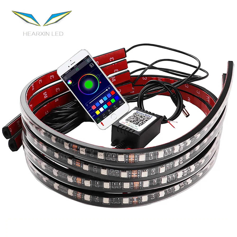 Car Underglow Flexible Strip LED RGB Underglow Decorative Atmosphere Lamp APP/Remote Control Underbody System Neon Light