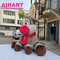 Mascotte de cerf de dessin animé gonflable en tissu en peluche de 4m de haut, ballon de renne gonflable pour le festival de Noël
