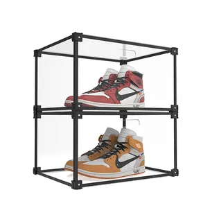 PW حذاء رياضي أكريليك شفاف عالي الوضوح صندوق حذاء AJ صندوق تخزين حاويات عرض الأحذية تجميع مغناطيسي قابل للتكديس