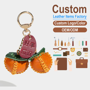 Good Things Come in Pairs Persimmon <b>Leather</b> <b>Keychain</b> Hand-stitched Genuine Top Layer Cowhide Bag Charm Car Hanging Ornament - Product Image 1