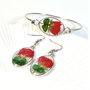 नए रचनात्मक असली गुलाब फूल राल गहने महिलाओं/लड़की के सूखे फूल गहने सेट नेकलेस और बालियां सेट - Product Image 2