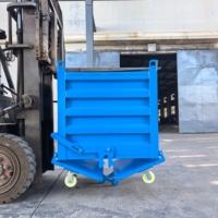 Conteneur métallique industriel d'usine, chariot à palettes métallique pour chariot élévateur, bac à copeaux en fer renforcé à déchargement automatique, bac à déchets