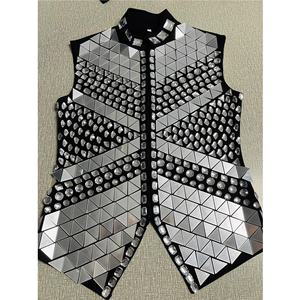 Silver <strong>MEN</strong> Mirror <strong>Vest</strong> Jacket Male Singer Outfit Costume New Vintage <strong>Men</strong> Mirror Jackets Costume for Performance - Product Image 1