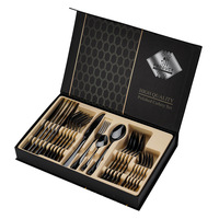 24 pièces Ensemble de couverts de table en acier inoxydable doré