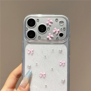 เคสโทรศัพท์ใสลายโบว์ 3 มิติ ประดับมุก กลิตเตอร์ เรซิ่น สำหรับสาวๆ ใช้กับ iPhone 11 12 13 14 15 16 17 18 pro max  ฝาหลังใสแบบอีพ็อกซี่ - Product Image 4