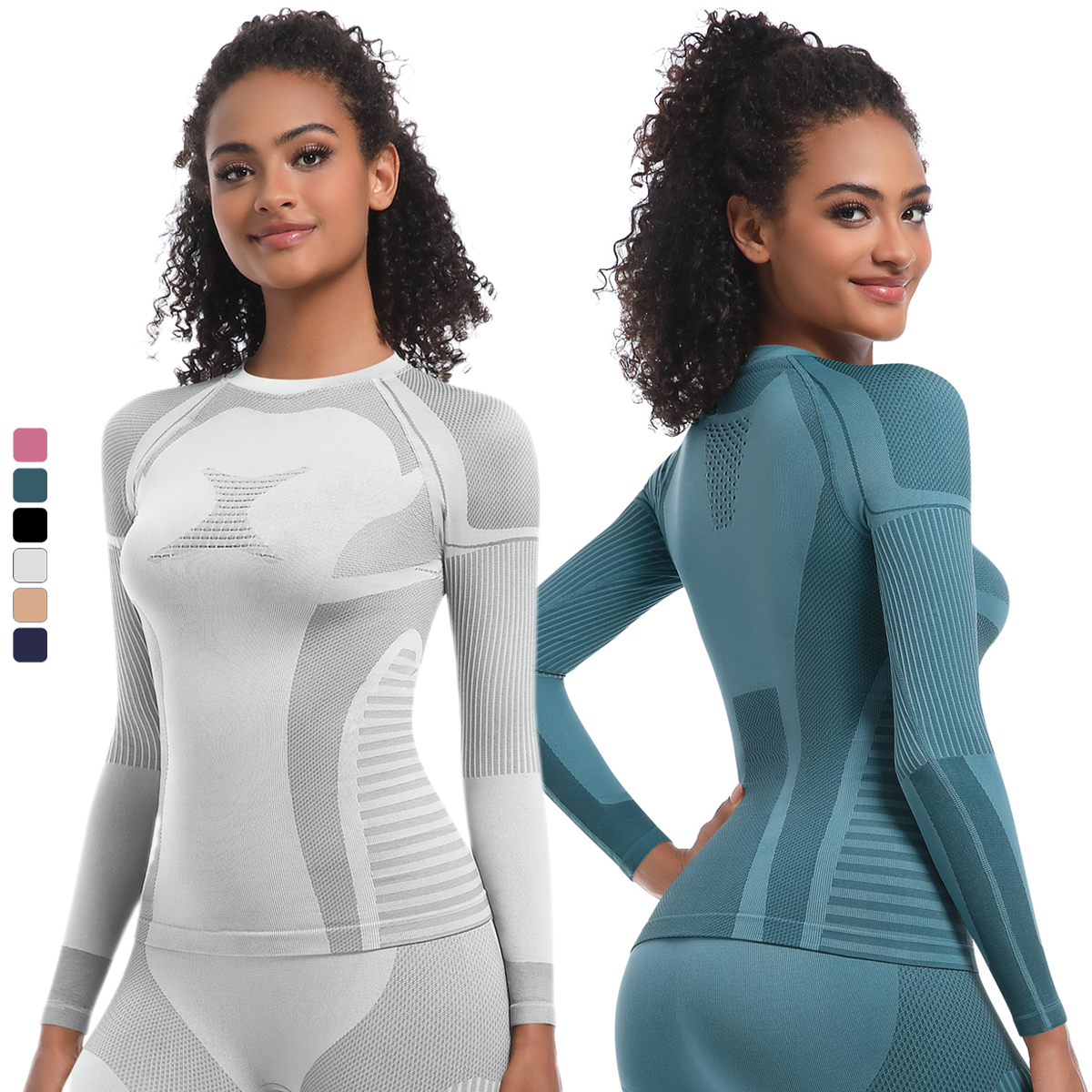 Custom Logo New Arrivals Women's Lightweight Seamless Breathable Four-Way Stretch Quick-Dry Yoga Gym Activewear Tops Winter Ski