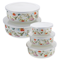 Lot de 5 bols à glace classiques vintage en métal émaillé avec couvercles en PP, récipients pour aliments pour bébés et soupes, emballés en carton pour les fêtes