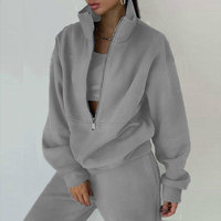 Ensemble de survêtement deux pièces pour femme, couleur unie, coupe ajustée, sweat-shirt zippé et pantalon de jogging, style streetwear décontracté et tendance