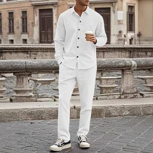 Setelan baju dan celana panjang pria, kemeja lengan panjang Solid kasual musim semi musim gugur - Product Image 6