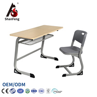 Ensemble de bureau et chaise double ergonomique moderne pour étudiants, avec table de lecture en MDF et tiroir, idéal pour les universités et les salles de classe.
