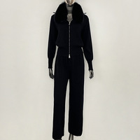 Ensemble deux pièces de luxe pour femme, pull en laine à col haut et pantalon en fourrure de renard véritable, motif uni, tenue décontractée automne/hiver